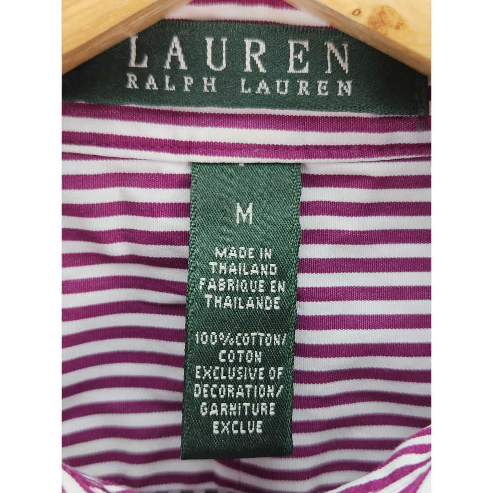 Lauren Ralph Lauren Striped Poplin Shirt 100% Cotton Vertical Stripes Logo - Picture 4 of 10